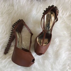 Tan Spiked Platform Heels - Size 6